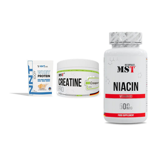 Einsteiger-Set: NNT Whey + MST Creatin Pro CREAPURE + MST Niacin – alle enthaltenen Artikel
