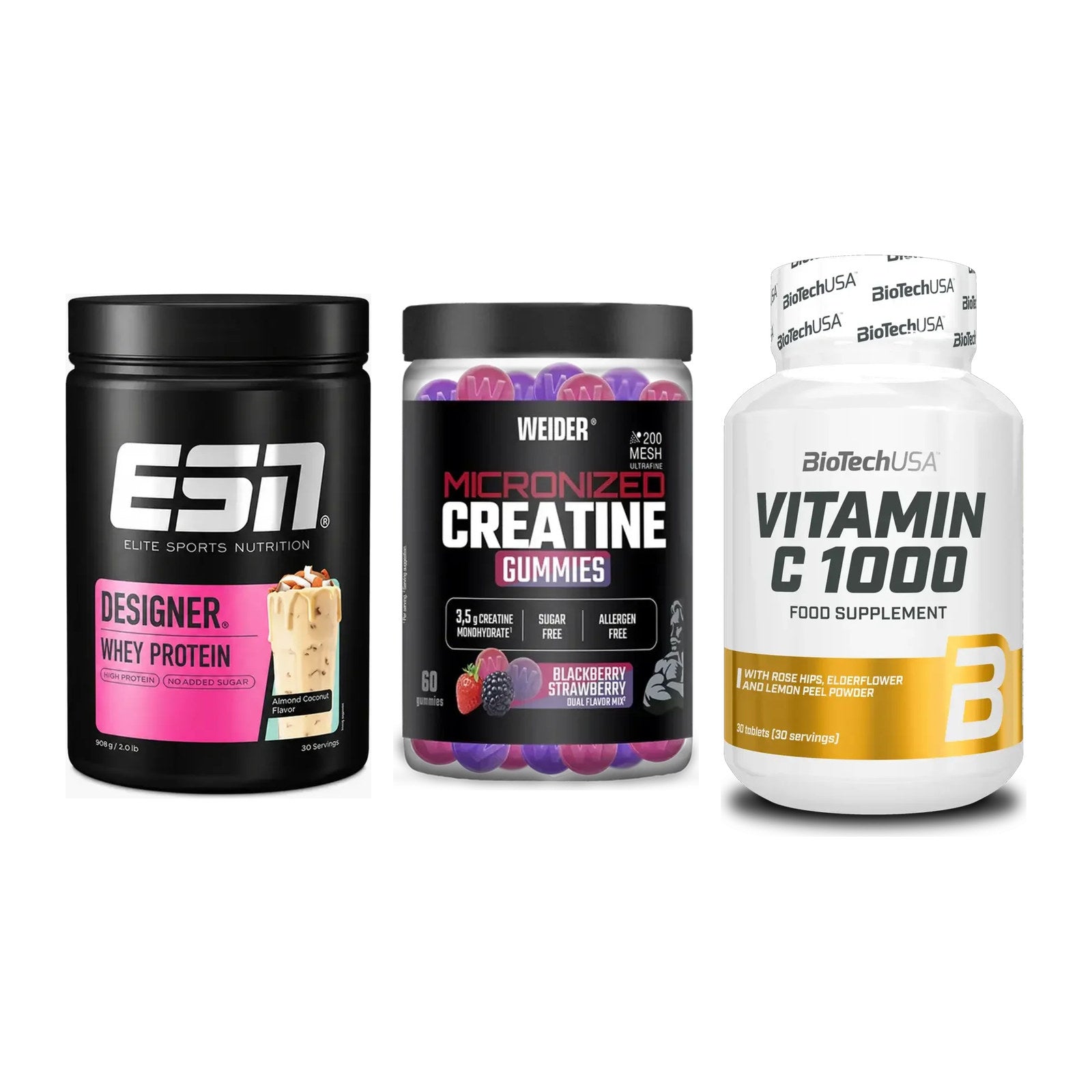 Einsteiger-Set: ESN Designer + Weider Micronize + BioTech Vitamin – alle enthaltenen Artikel