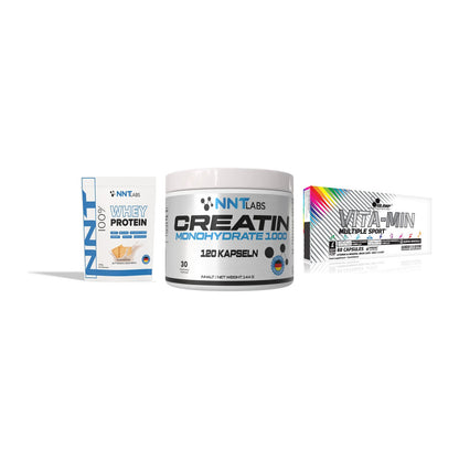 Einsteiger-Set: NNT Whey + NNT Creatin 1000 + Olimp Vita-Min – alle enthaltenen Artikel