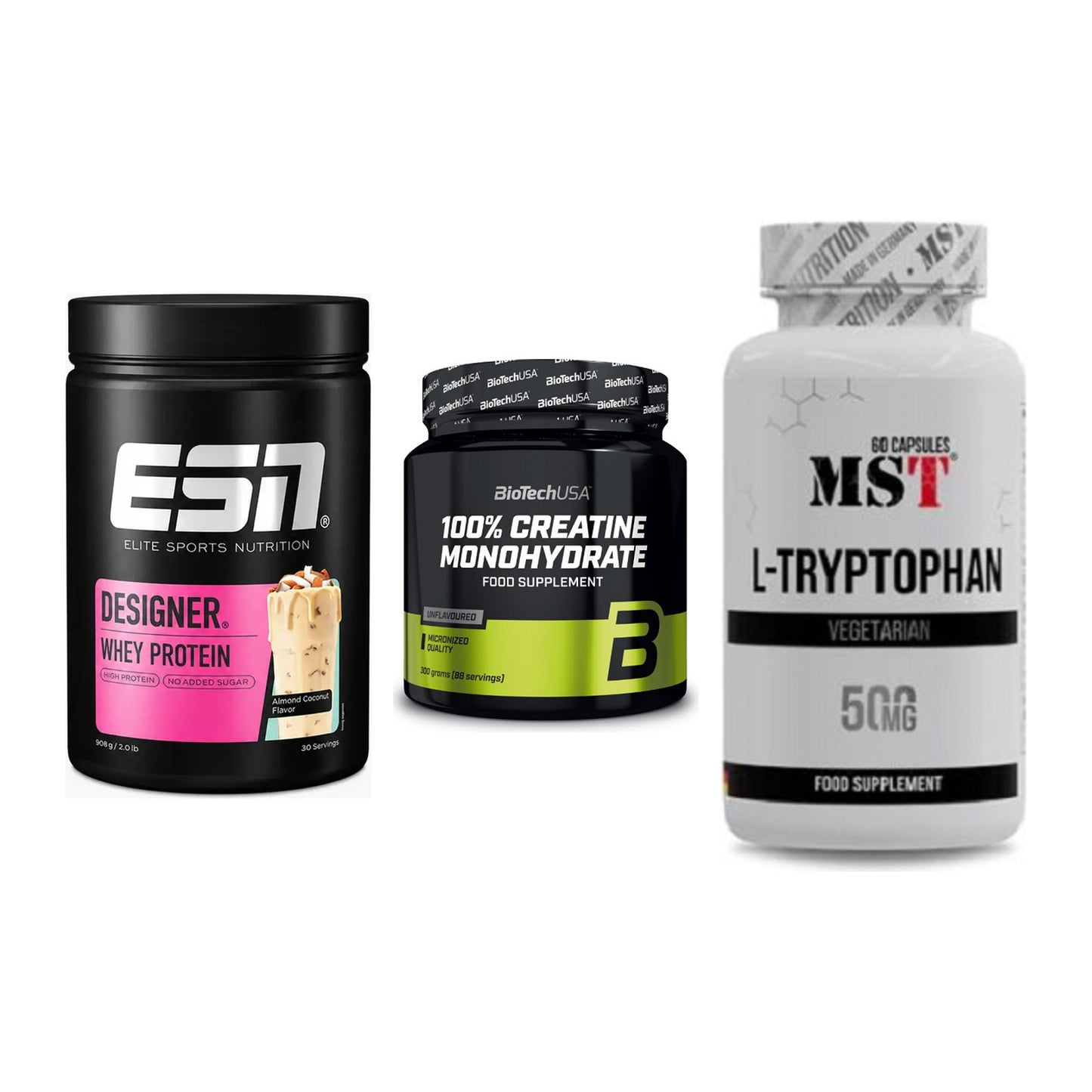Einsteiger-Set: ESN Designer + BioTech Creatine + MST Tryptophan – alle enthaltenen Artikel