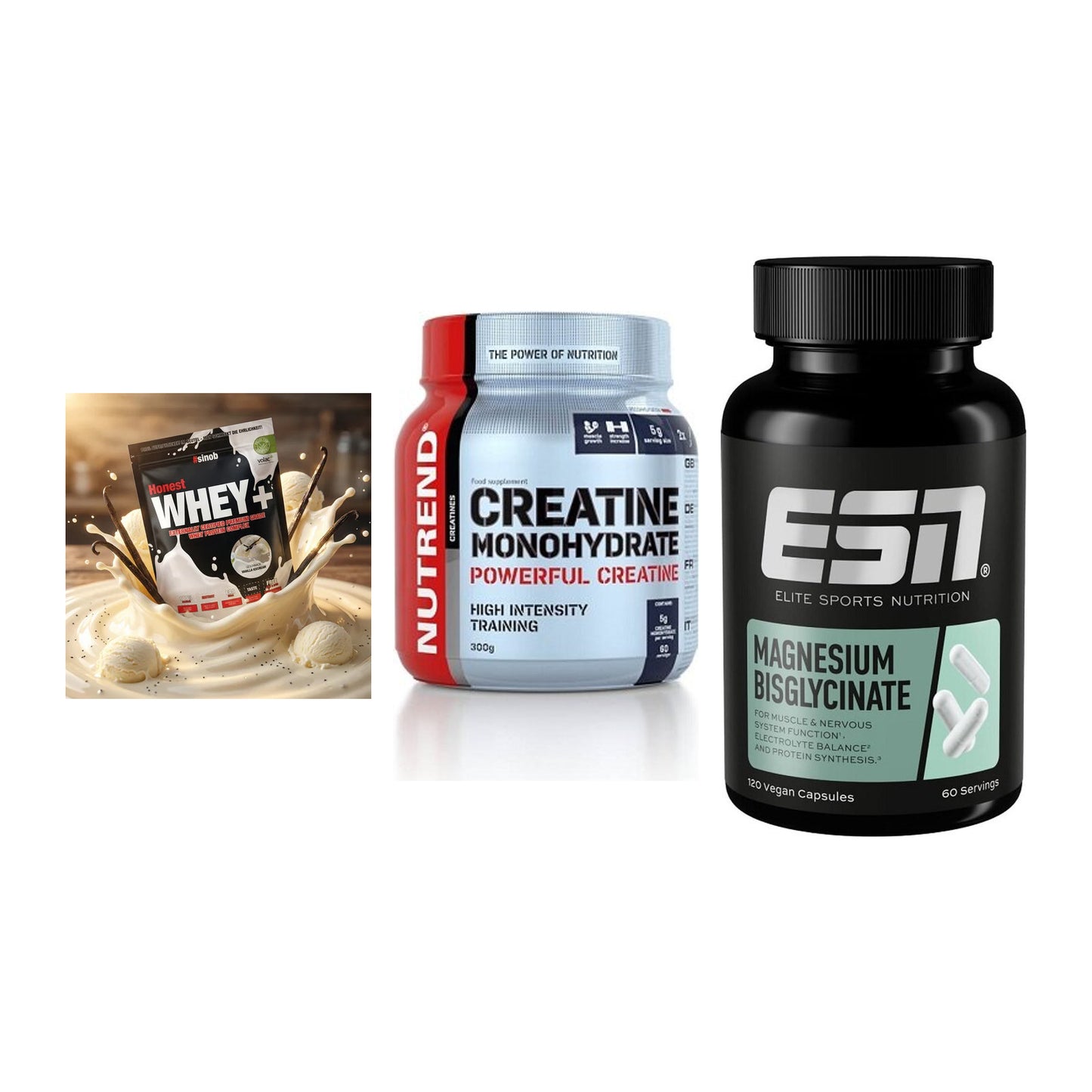 Einsteiger-Set: Sinob Honest + Nutrend Creatine + ESN Magnesium – alle enthaltenen Artikel