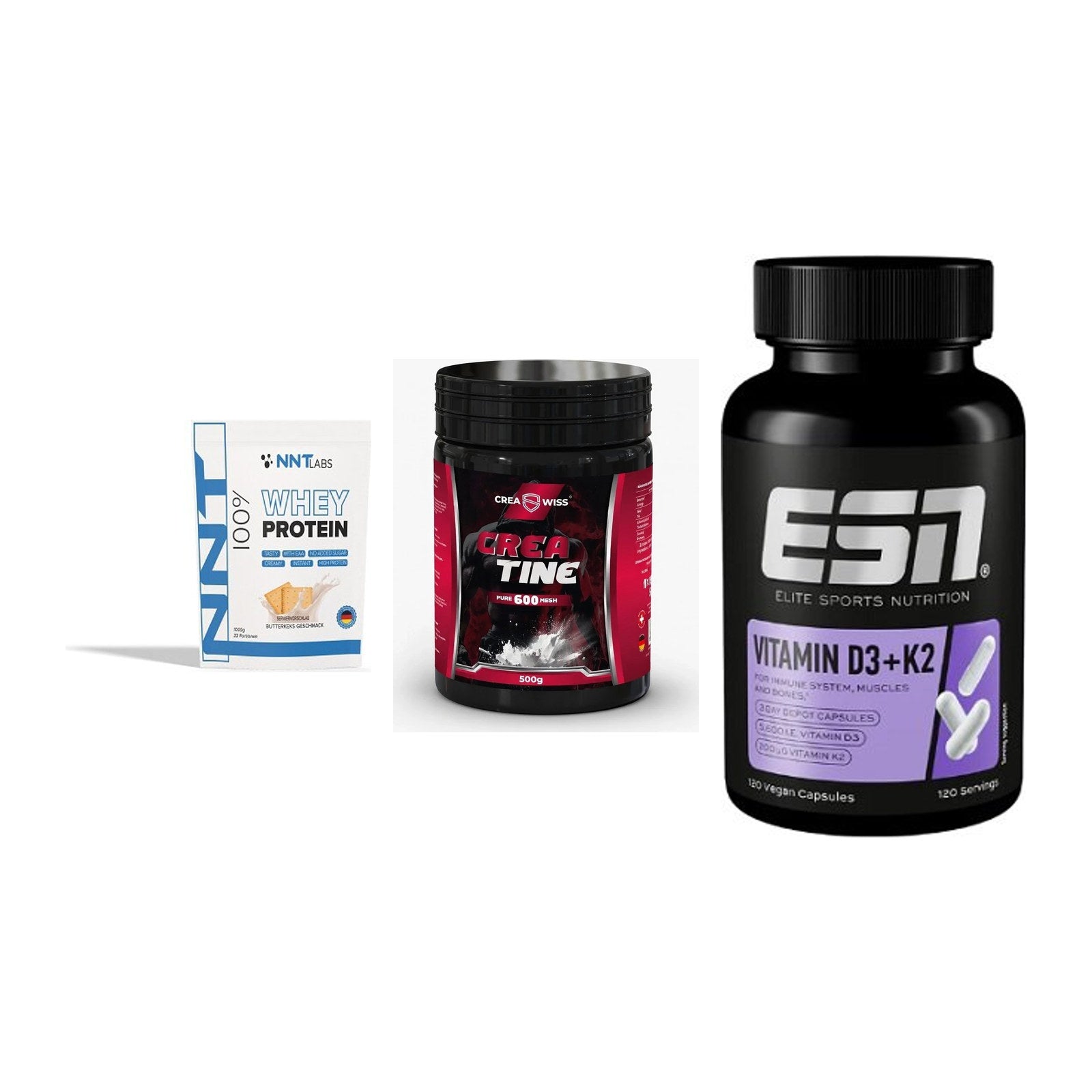 Einsteiger-Set: NNT Whey + CREASWISS + ESN Vitamin D3 – alle enthaltenen Artikel