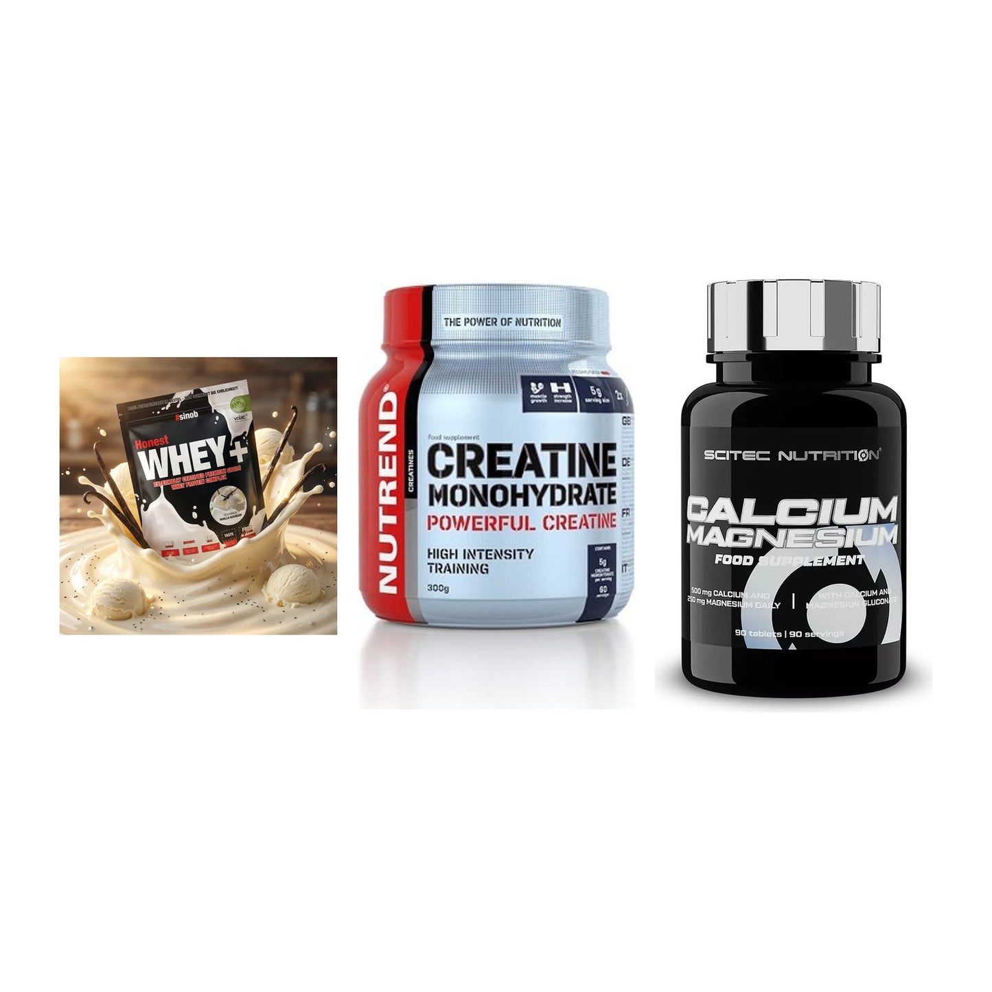 Einsteiger-Set: Sinob Honest + Nutrend Creatine + Scitec Calcium – alle enthaltenen Artikel