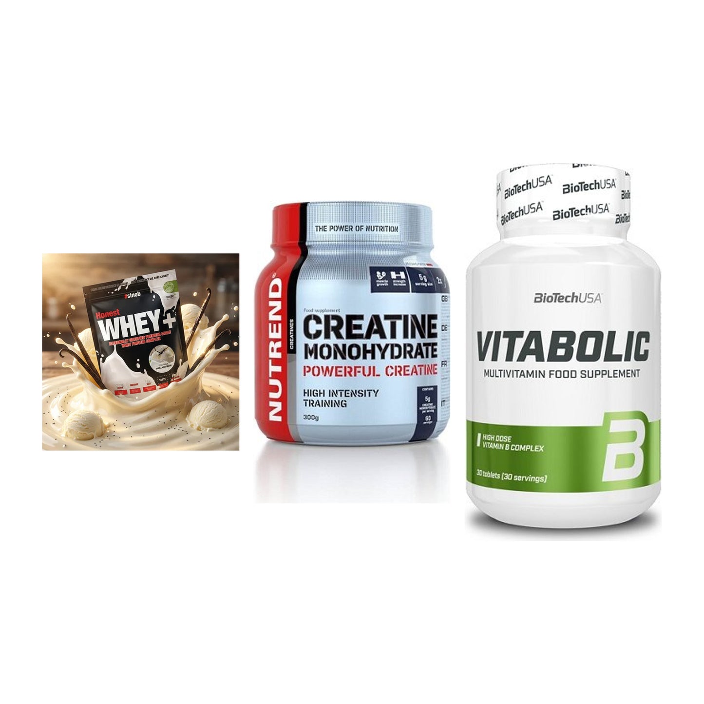 Einsteiger-Set: Sinob Honest + Nutrend Creatine + BioTech Vitaboli – alle enthaltenen Artikel