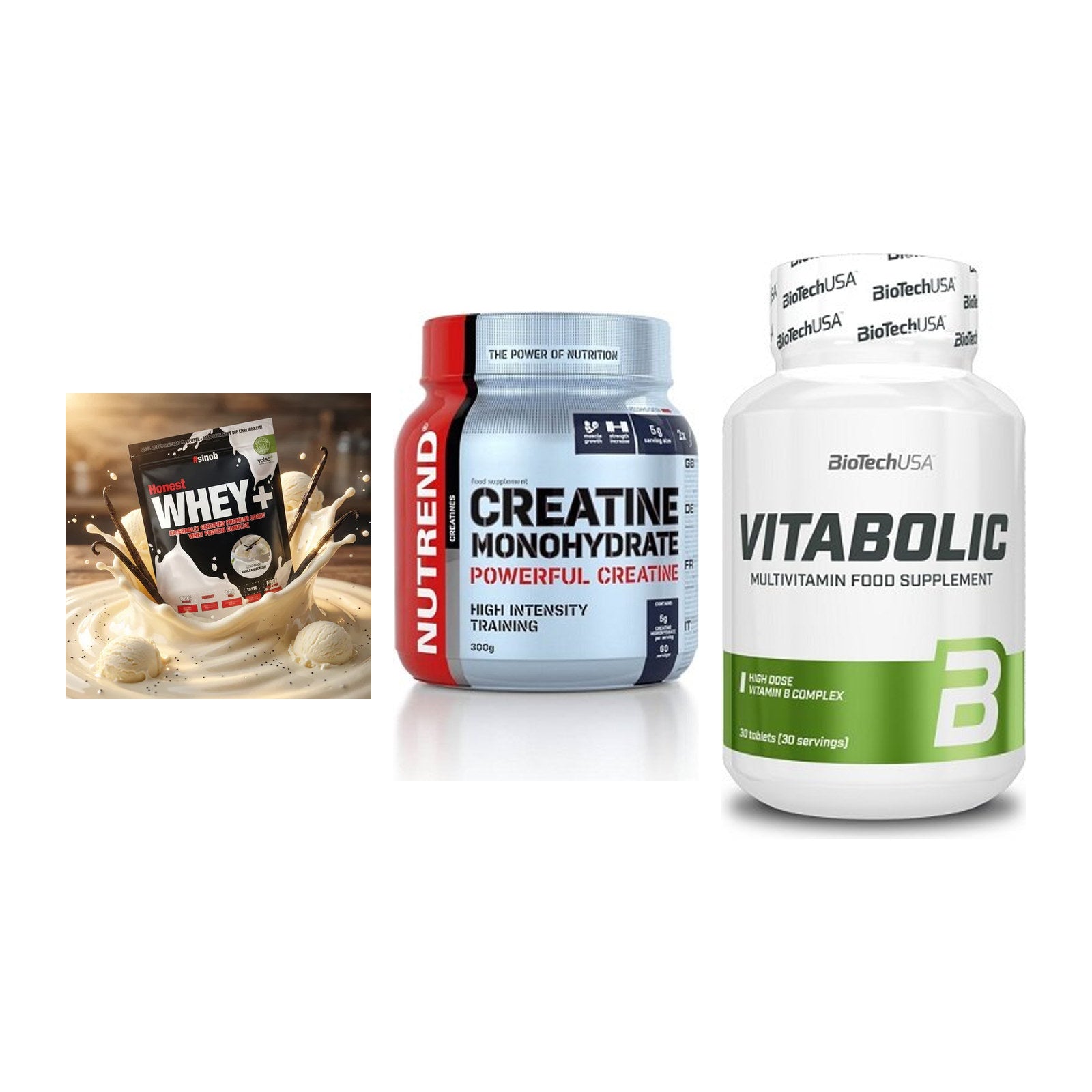 Einsteiger-Set: Sinob Honest + Nutrend Creatine + BioTech Vitaboli – alle enthaltenen Artikel