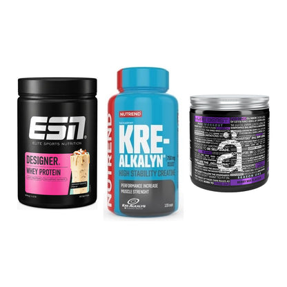 Einsteiger-Set: ESN Designer + Nutrend Kre-Alka + Nanosupps Hype – alle enthaltenen Artikel