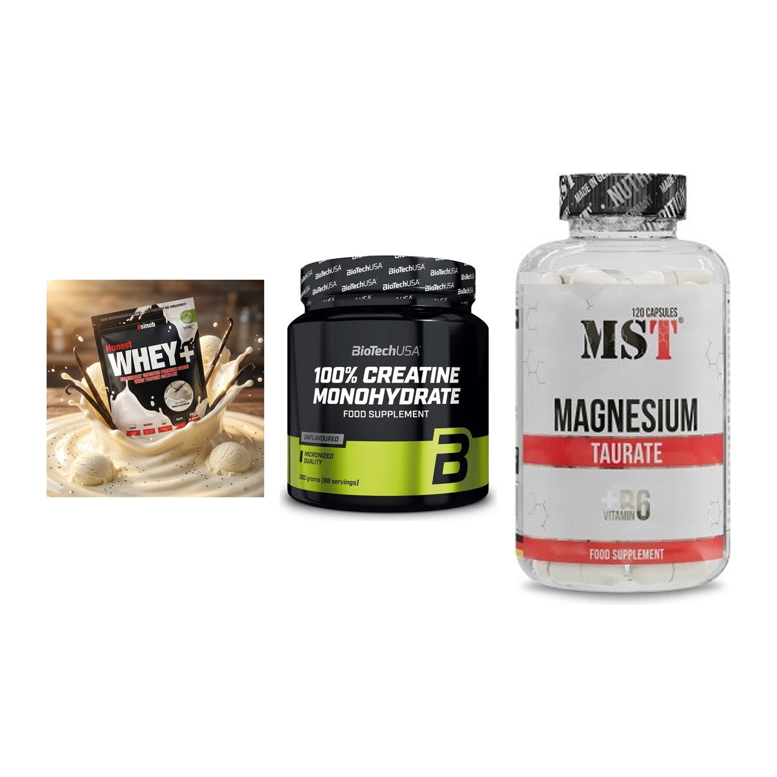 Einsteiger-Set: Sinob Honest + BioTech Creatine + MST Magnesium – alle enthaltenen Artikel