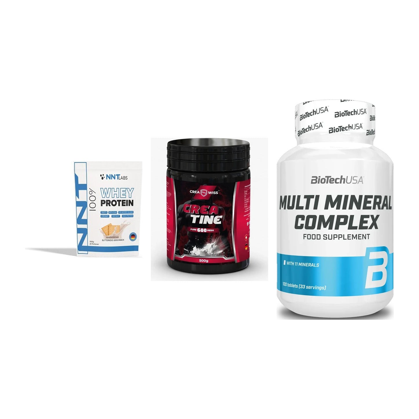 Einsteiger-Set: NNT Whey + CREASWISS + BioTech Multi – alle enthaltenen Artikel