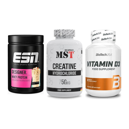 Einsteiger-Set: ESN Designer + MST Creatine HCL + BioTech Vitamin – alle enthaltenen Artikel