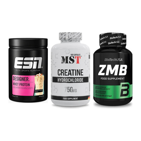 Einsteiger-Set: ESN Designer Whey + MST Creatine HCL + BioTech ZMB – alle enthaltenen Artikel