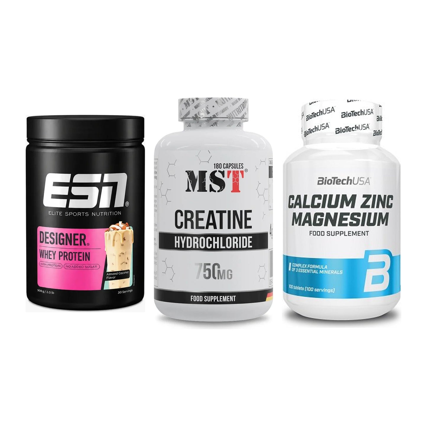 Einsteiger-Set: ESN Designer + MST Creatine HCL + BioTech Calcium – alle enthaltenen Artikel