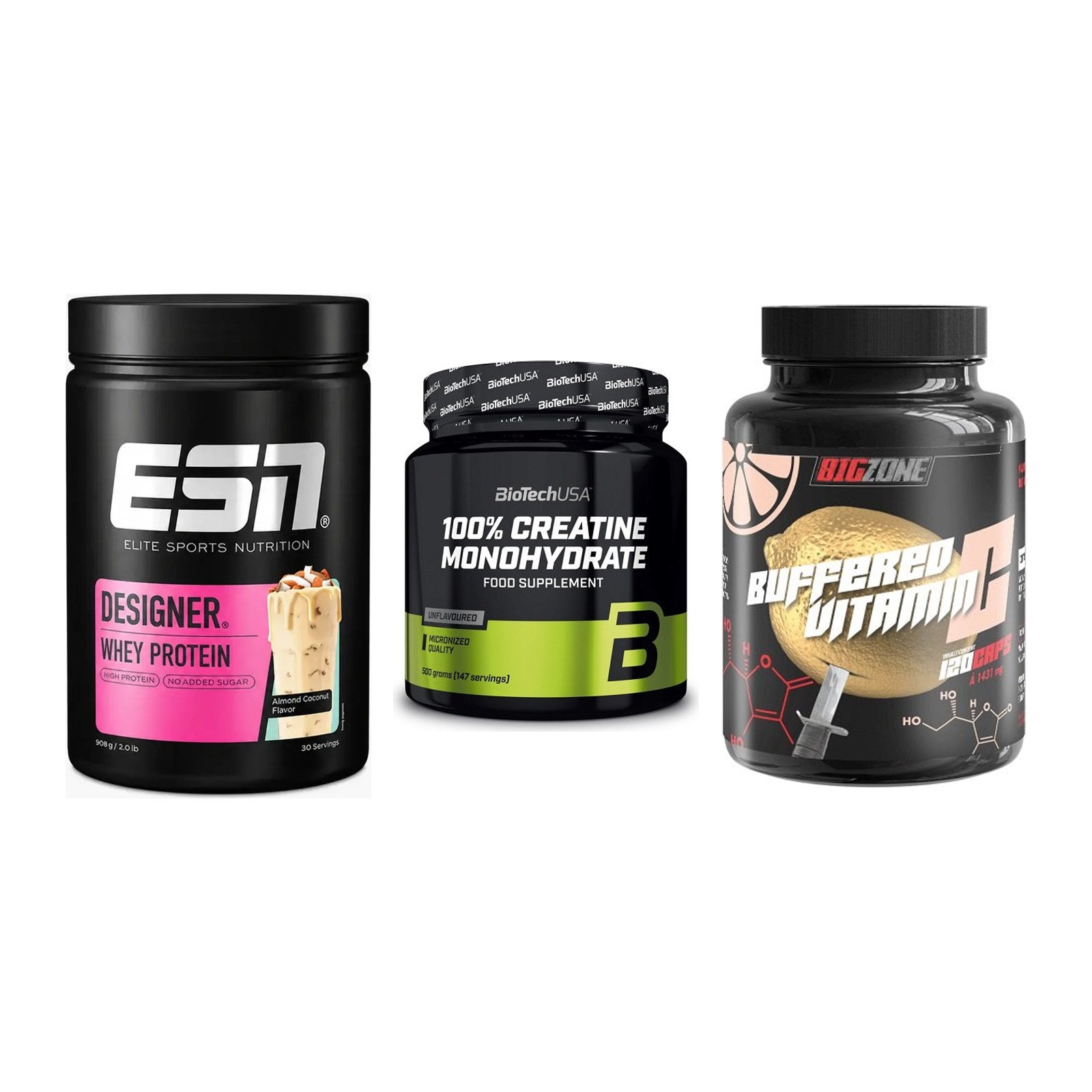 Einsteiger-Set: ESN Designer + BioTech Creatine + Big Zone Buffere – alle enthaltenen Artikel