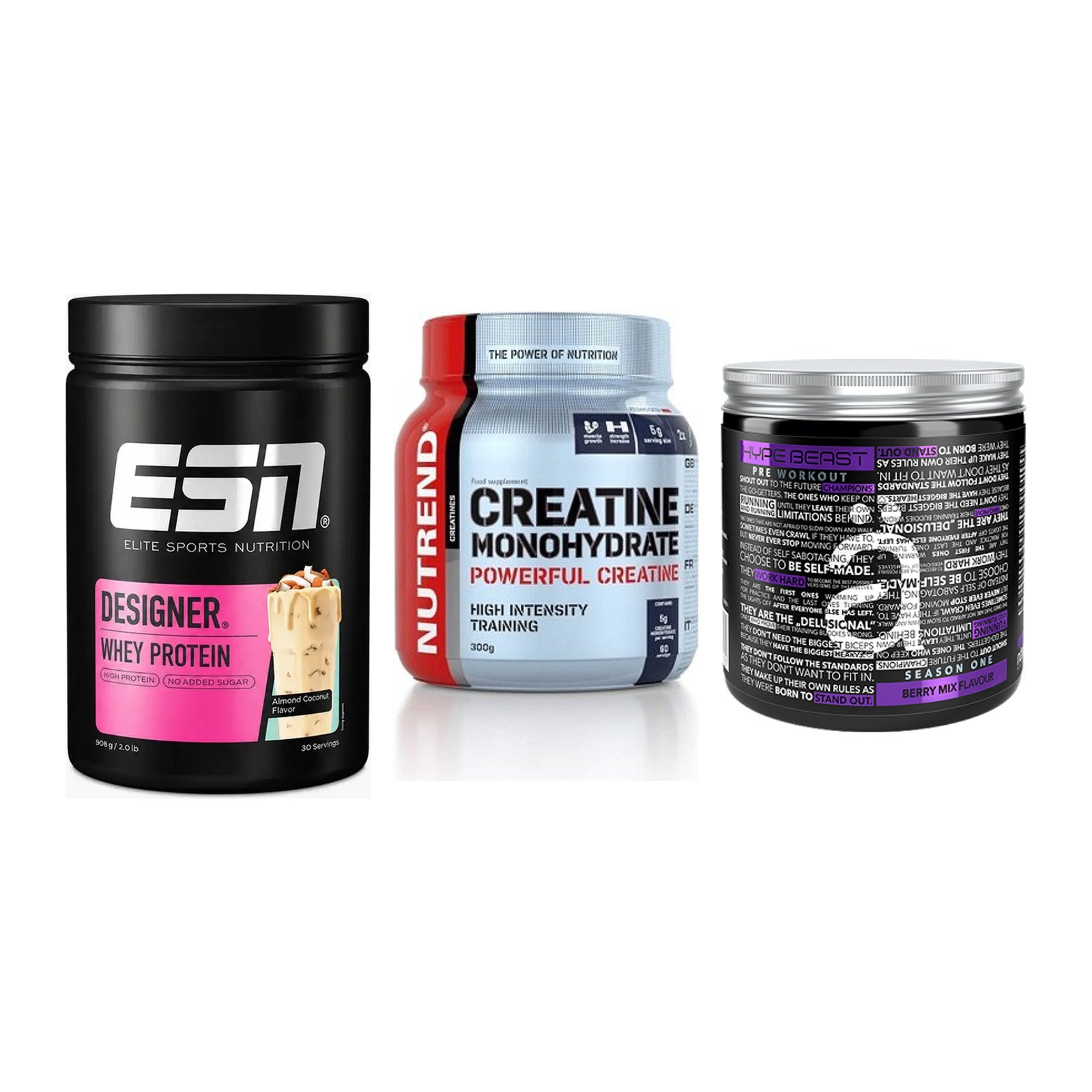 Einsteiger-Set: ESN Designer + Nutrend Creatine + Nanosupps Hype – alle enthaltenen Artikel