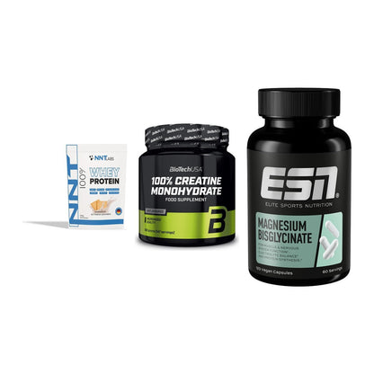 Einsteiger-Set: NNT Whey + BioTech Creatine + ESN Magnesium – alle enthaltenen Artikel