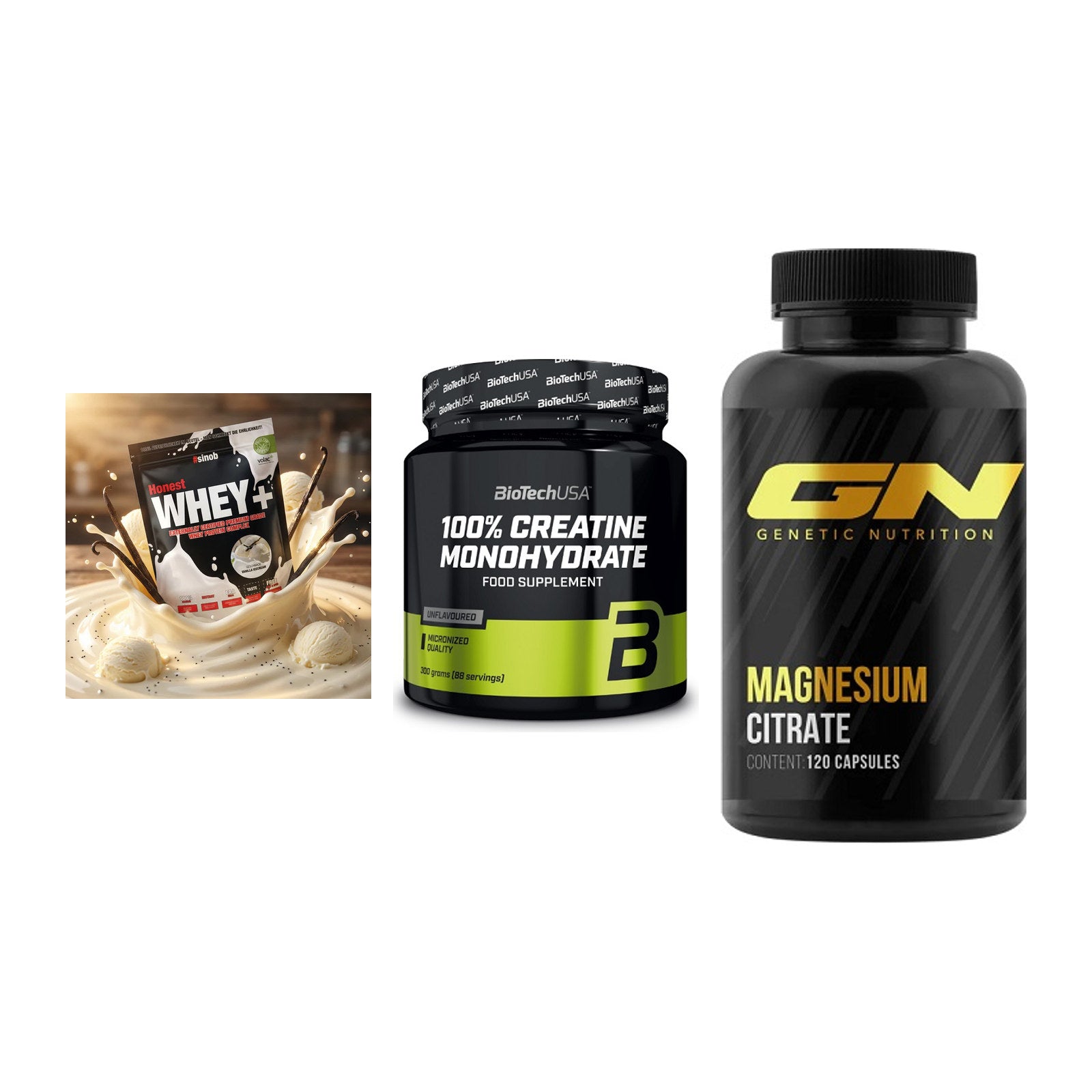 Einsteiger-Set: Sinob Honest + BioTech Creatine + GN Magnesium – alle enthaltenen Artikel