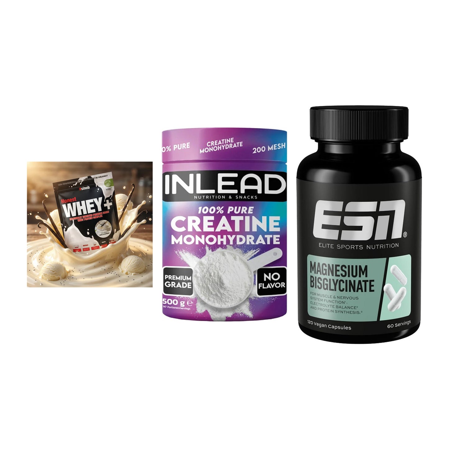 Einsteiger-Set: Sinob Honest + INLEAD Creatine + ESN Magnesium – alle enthaltenen Artikel