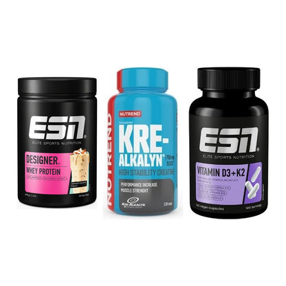 Einsteiger-Set: ESN Designer + Nutrend Kre-Alka + ESN Vitamin D3 – alle enthaltenen Artikel