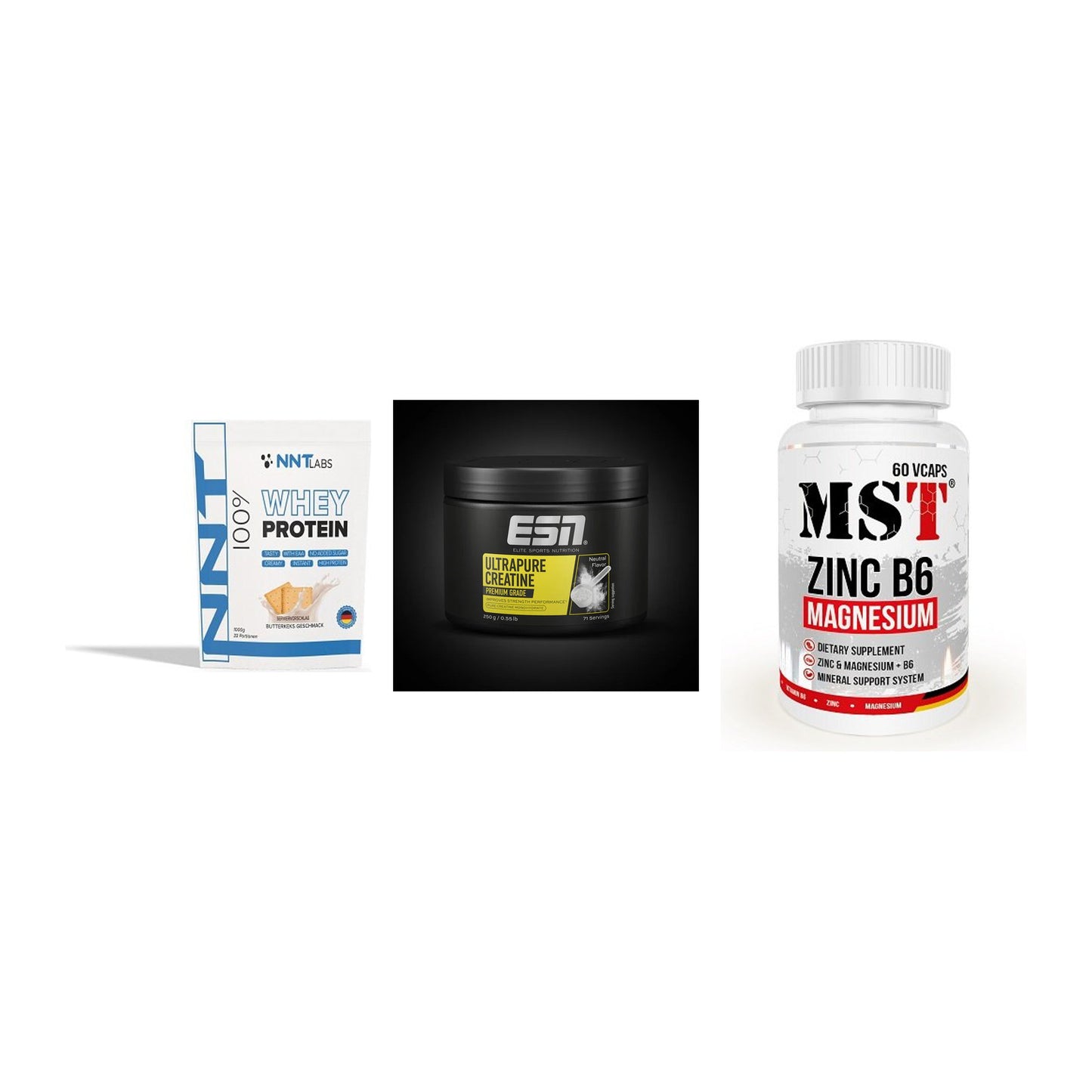 Einsteiger-Set: NNT Whey + ESN Ultrapure + MST Zinc – alle enthaltenen Artikel
