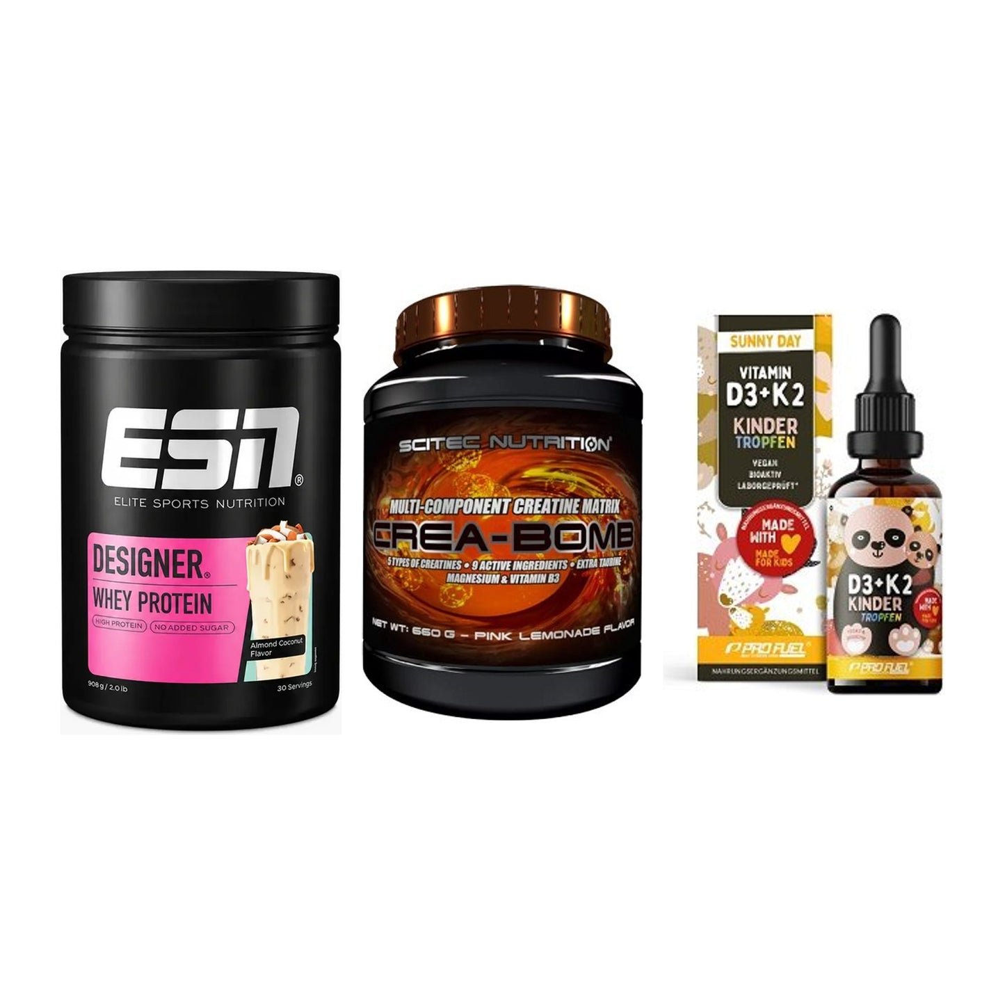 Einsteiger-Set: ESN Designer + Scitec Crea-Bomb + ProFuel VITAMIN – alle enthaltenen Artikel