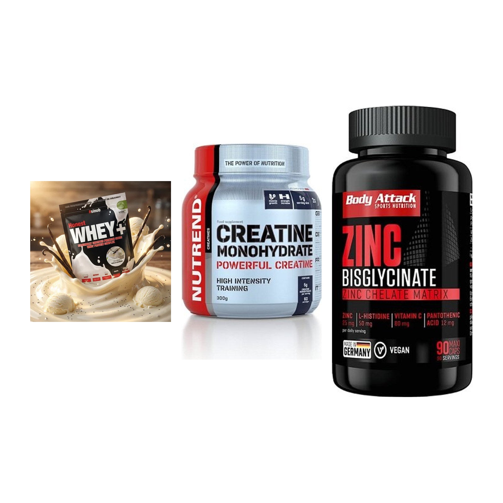Einsteiger-Set: Sinob Honest + Nutrend Creatine + Body Attack Zink – alle enthaltenen Artikel