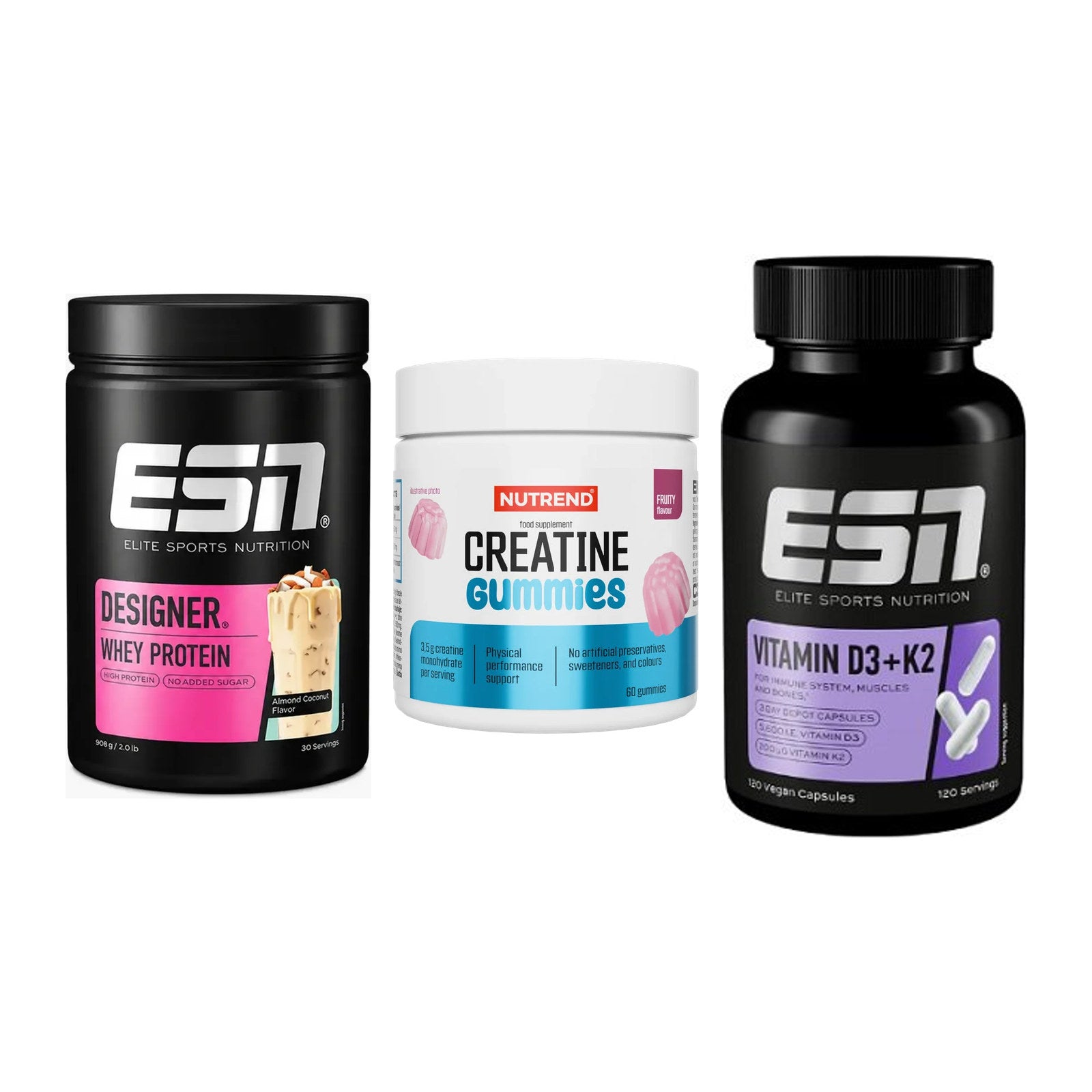 Einsteiger-Set: ESN Designer + Nutrend Creatine + ESN Vitamin D3 – alle enthaltenen Artikel