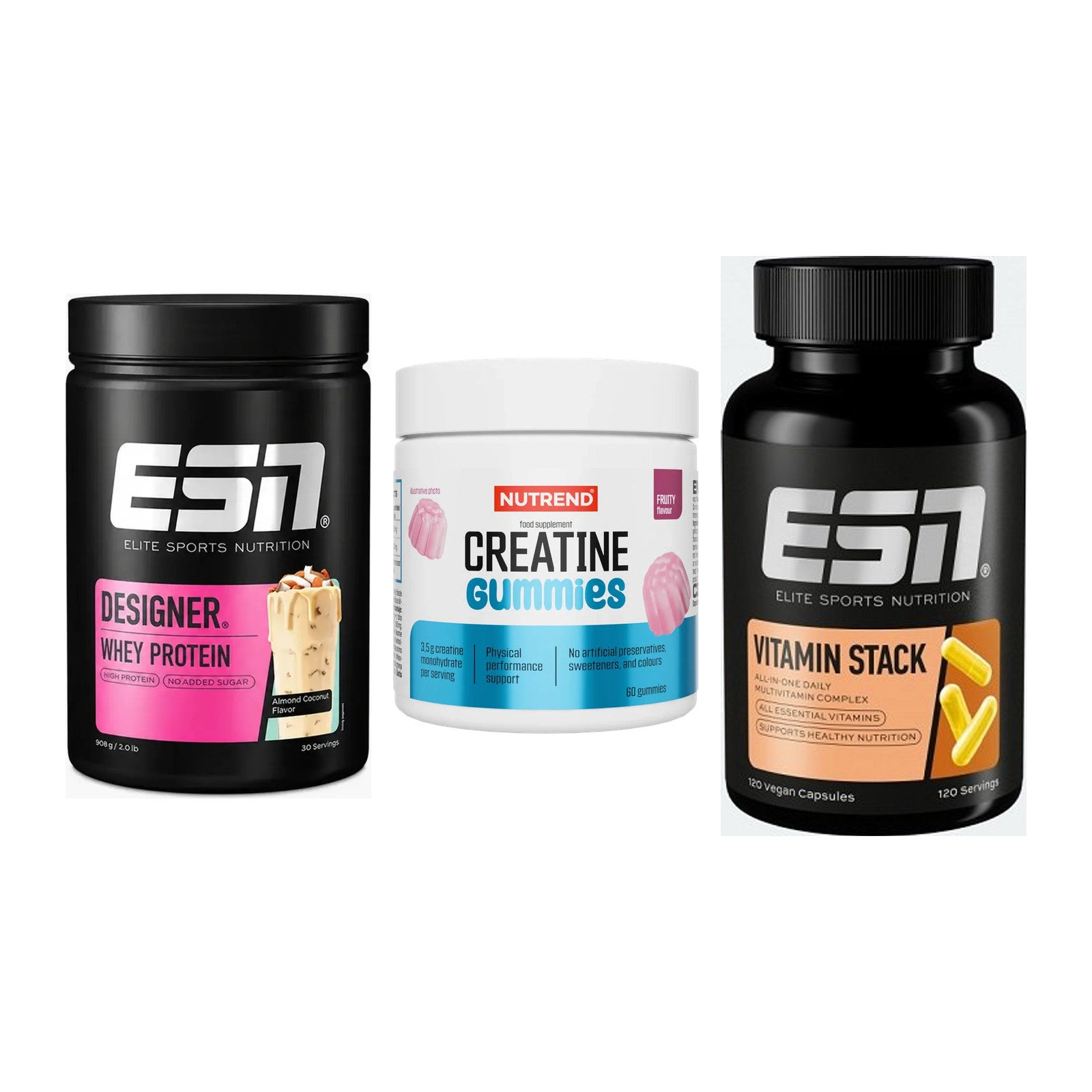 Einsteiger-Set: ESN Designer + Nutrend Creatine + ESN Vitamin – alle enthaltenen Artikel