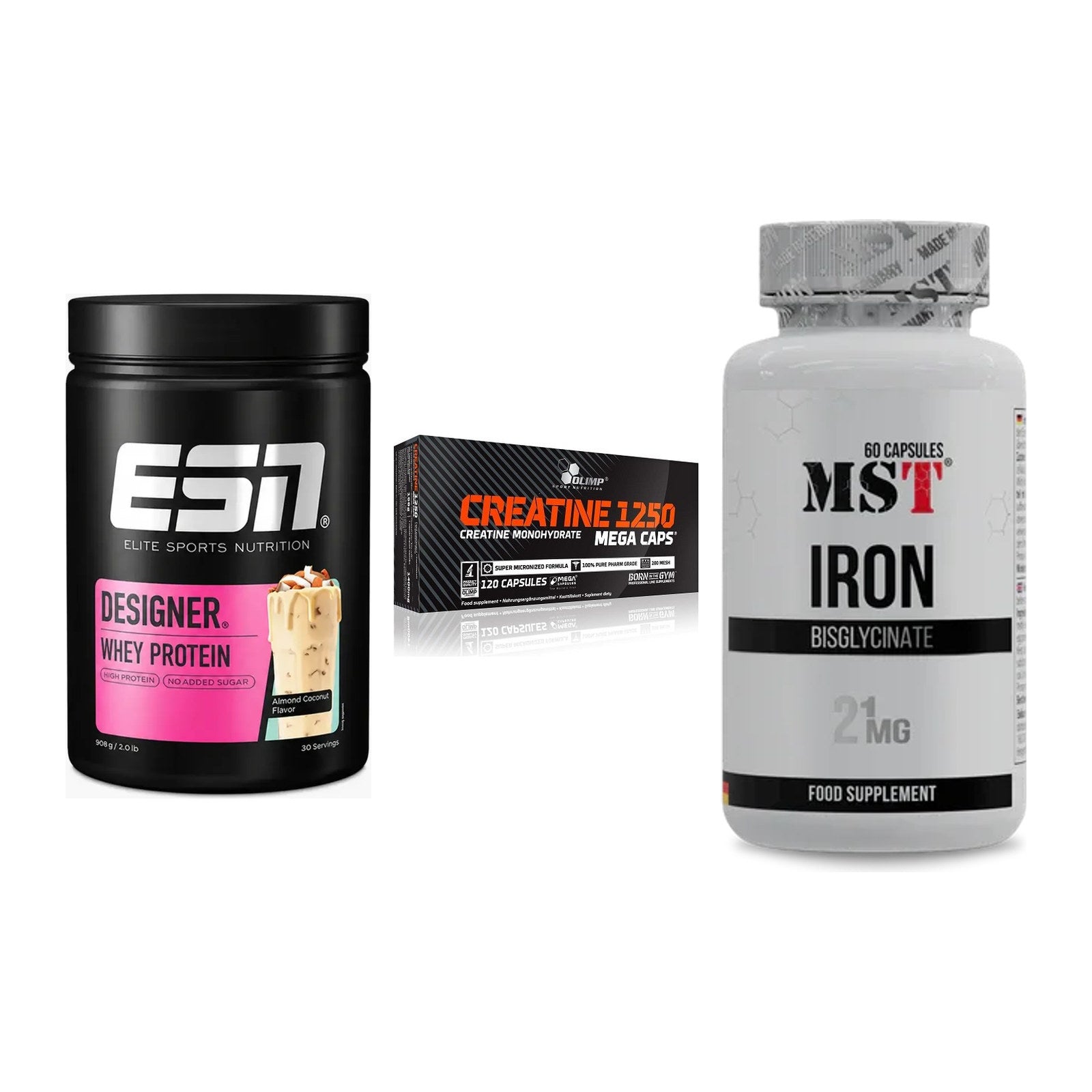 Einsteiger-Set: ESN Designer + Olimp Creatine + MST Iron Bisglyc – alle enthaltenen Artikel