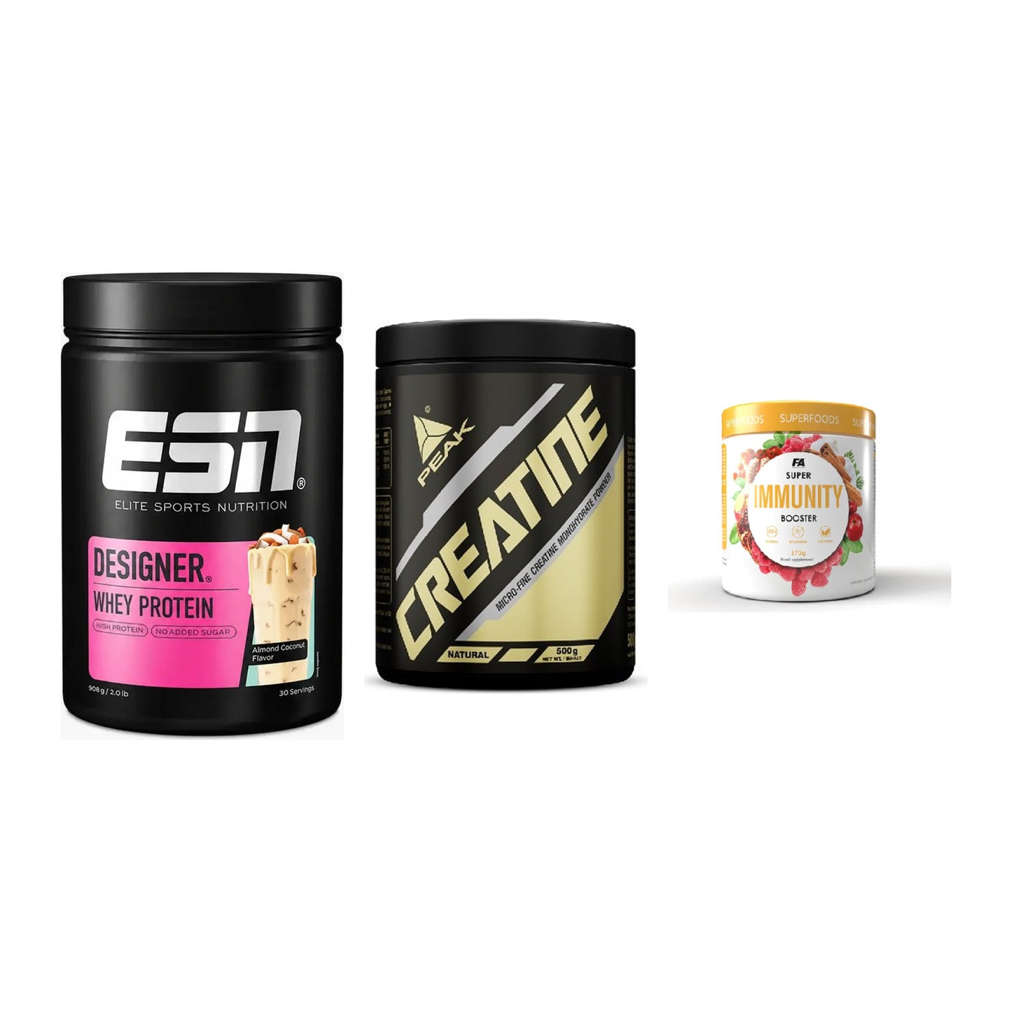 Einsteiger-Set: ESN Designer + Peak Creatin + FA Nutrition – alle enthaltenen Artikel
