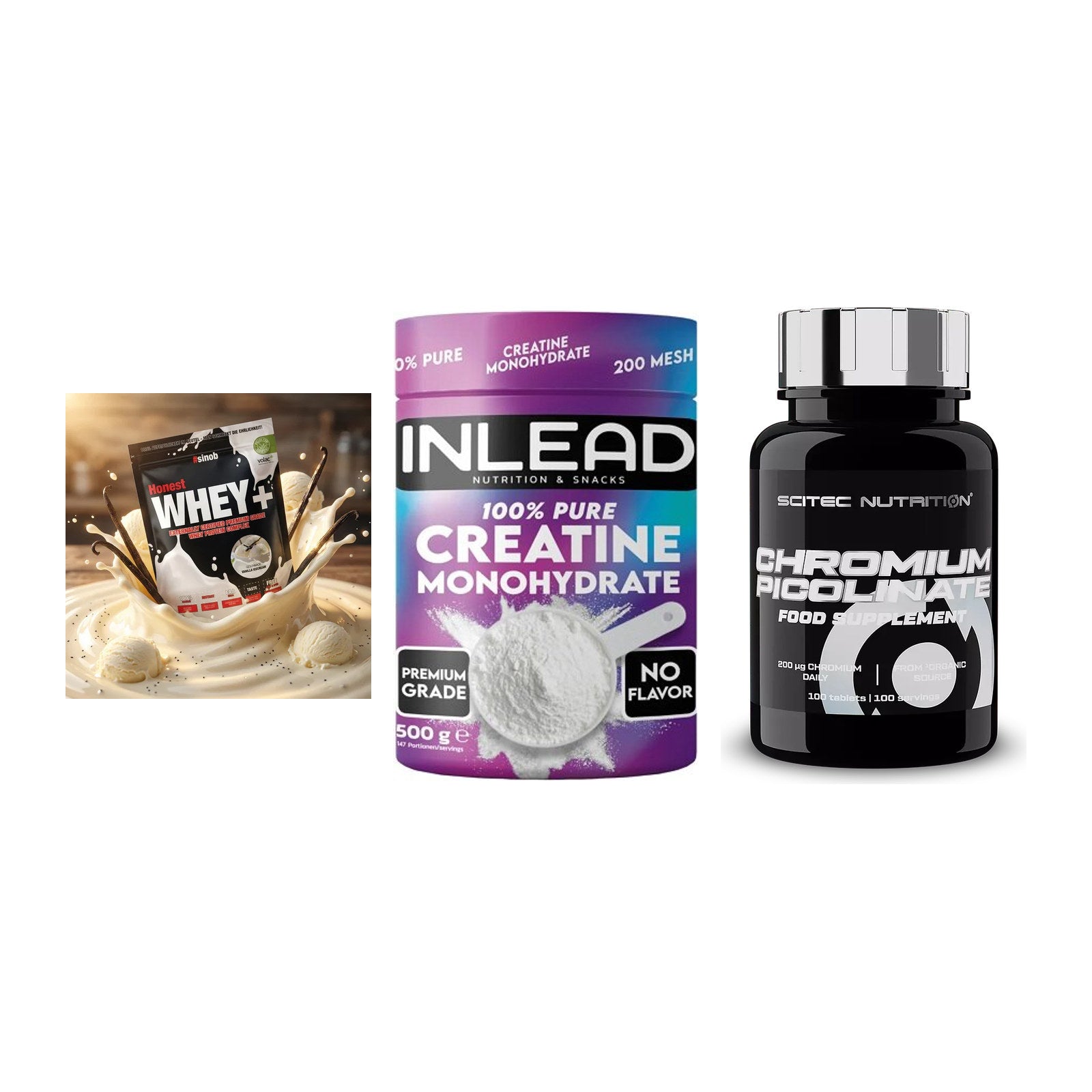Einsteiger-Set: Sinob Honest + INLEAD Creatine + Scitec Chromium – alle enthaltenen Artikel