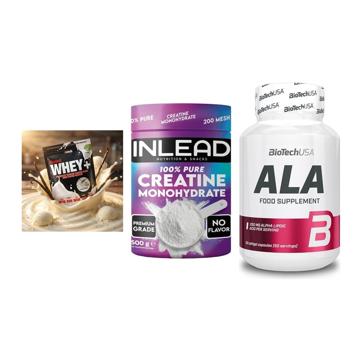 Einsteiger-Set: Sinob Honest + INLEAD Creatine + BioTech ALA – alle enthaltenen Artikel