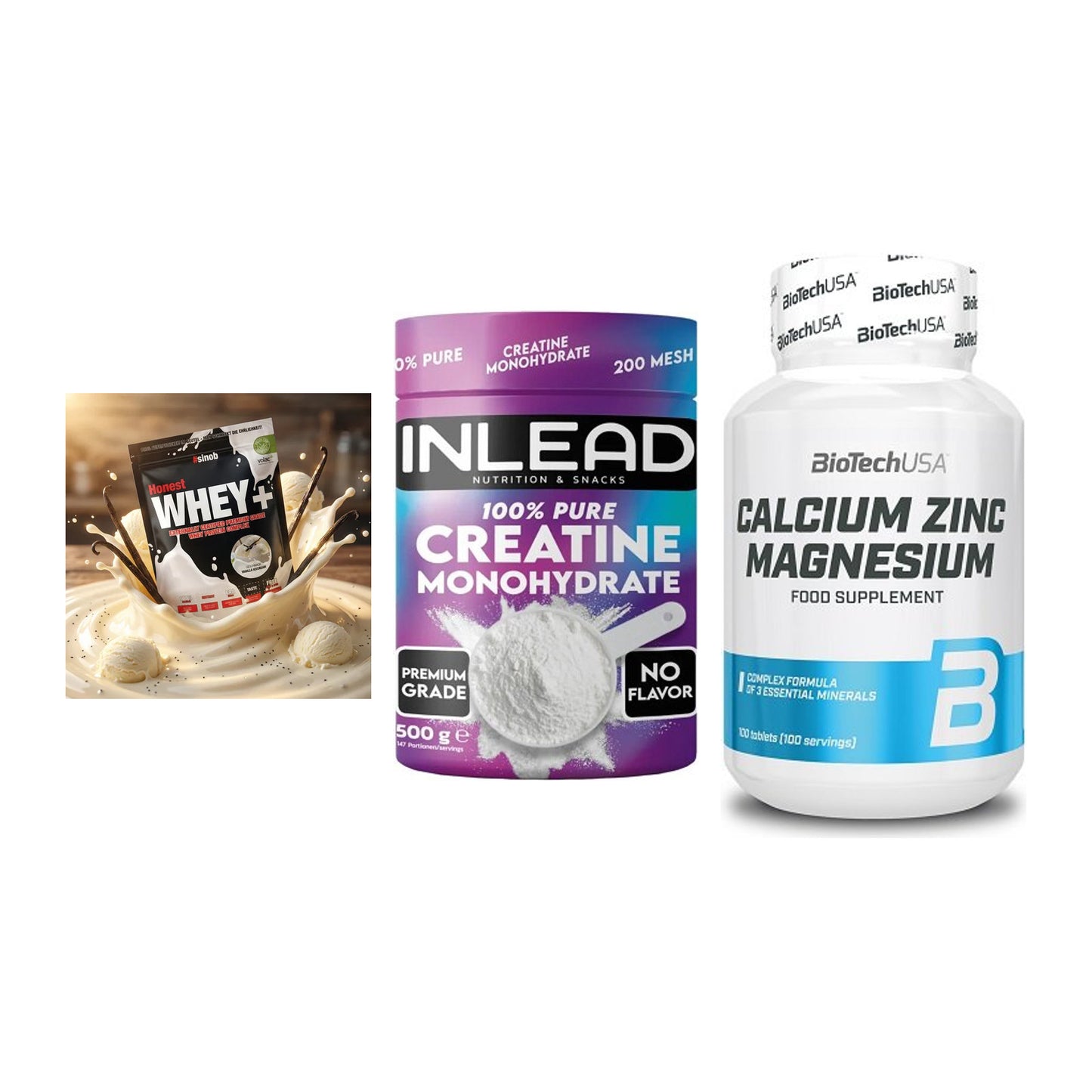 Einsteiger-Set: Sinob Honest + INLEAD Creatine + BioTech Calcium – alle enthaltenen Artikel