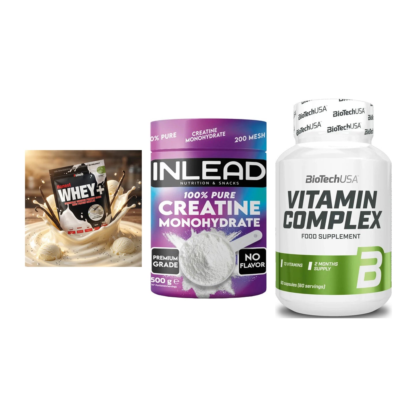 Einsteiger-Set: Sinob Honest + INLEAD Creatine + BioTech Vitamin – alle enthaltenen Artikel