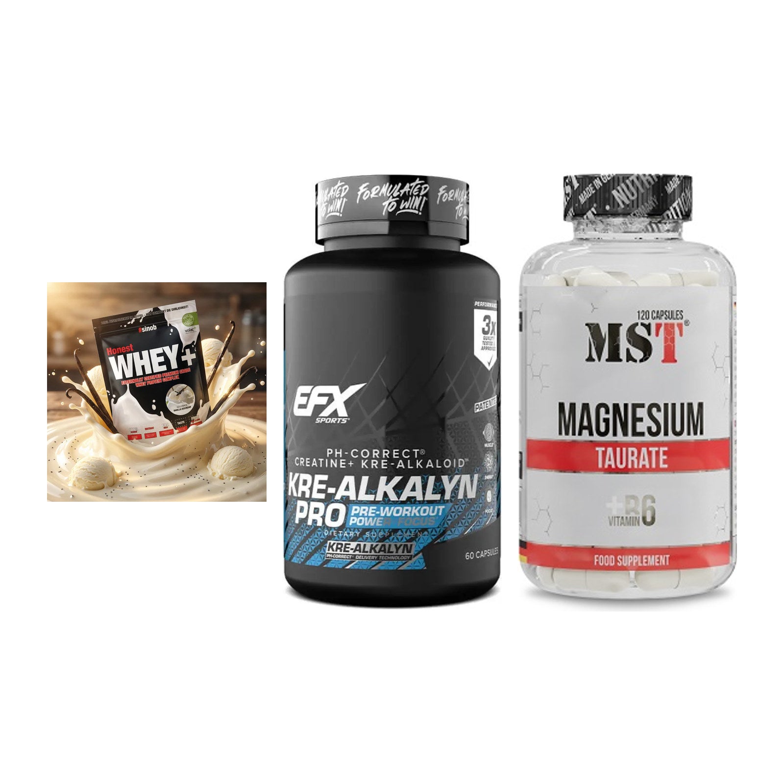 Einsteiger-Set: Sinob Honest + EFX Kre-Alkalyn + MST Magnesium – alle enthaltenen Artikel