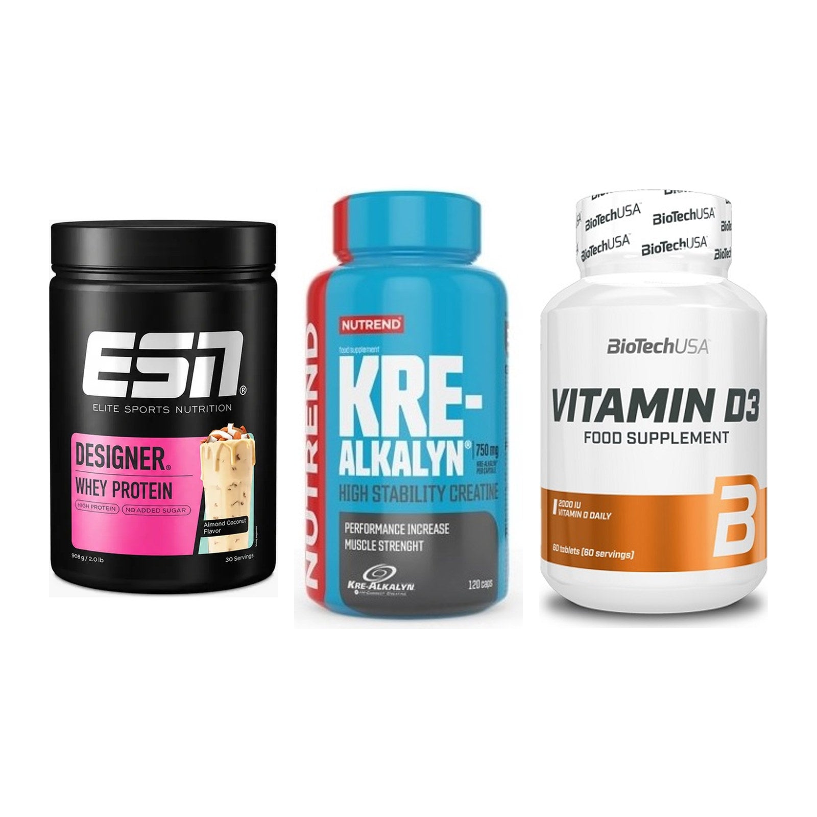 Einsteiger-Set: ESN Designer + Nutrend Kre-Alka + BioTech Vitamin – alle enthaltenen Artikel