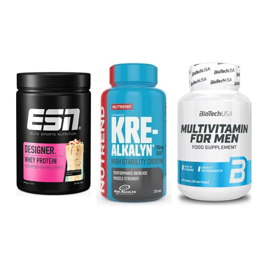 Einsteiger-Set: ESN Designer + Nutrend Kre-Alka + BioTech Multivit – alle enthaltenen Artikel