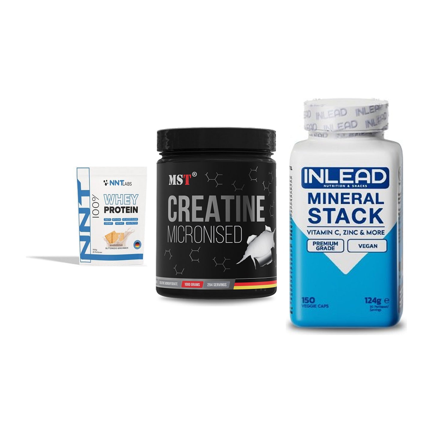 Einsteiger-Set: NNT Whey + MST Creatin + INLEAD Mineral – alle enthaltenen Artikel