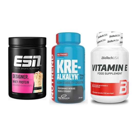 Einsteiger-Set: ESN Designer + Nutrend Kre-Alka + BioTech Vitamin – alle enthaltenen Artikel