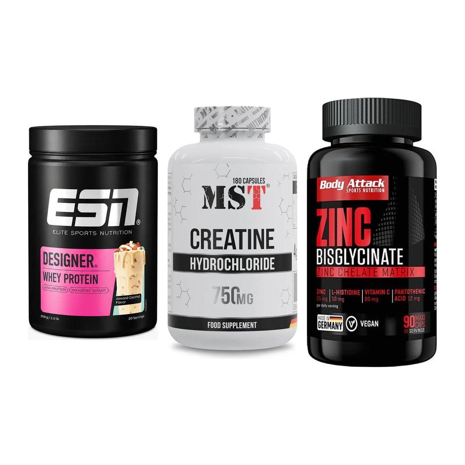 Einsteiger-Set: ESN Designer + MST Creatine HCL + Body Attack Zink – alle enthaltenen Artikel