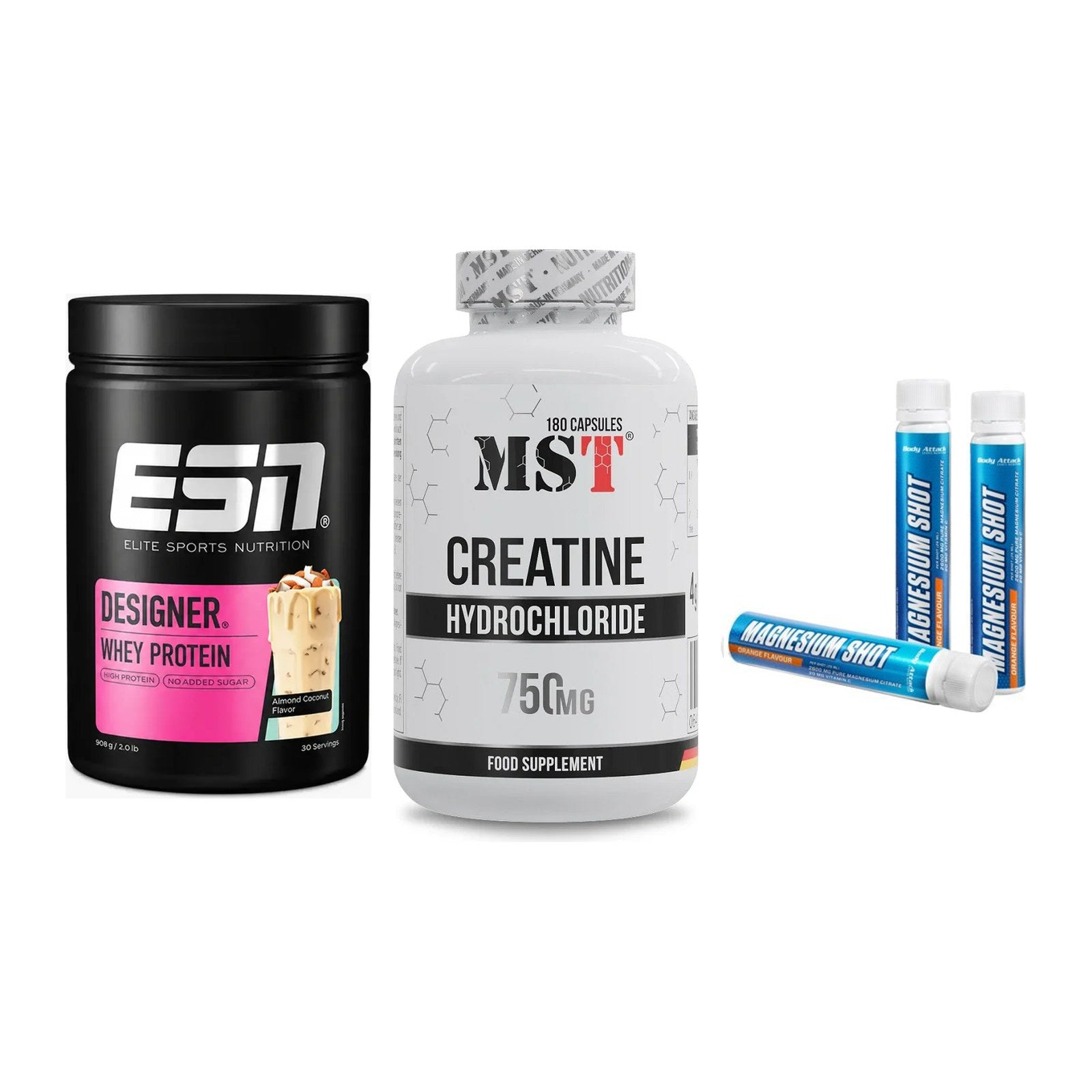Einsteiger-Set: ESN Designer + MST Creatine HCL + Body Attack – alle enthaltenen Artikel