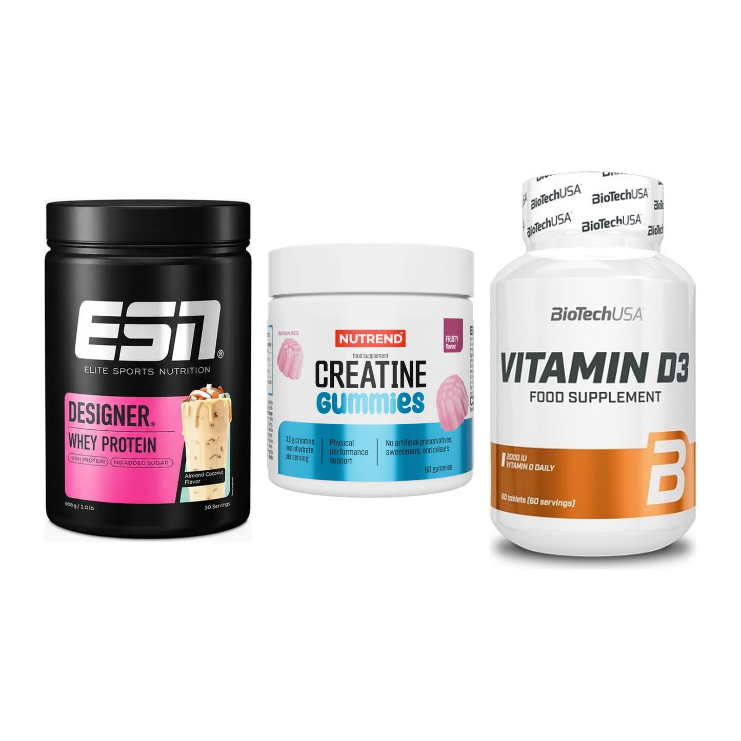 Einsteiger-Set: ESN Designer + Nutrend Creatine + BioTech Vitamin – alle enthaltenen Artikel