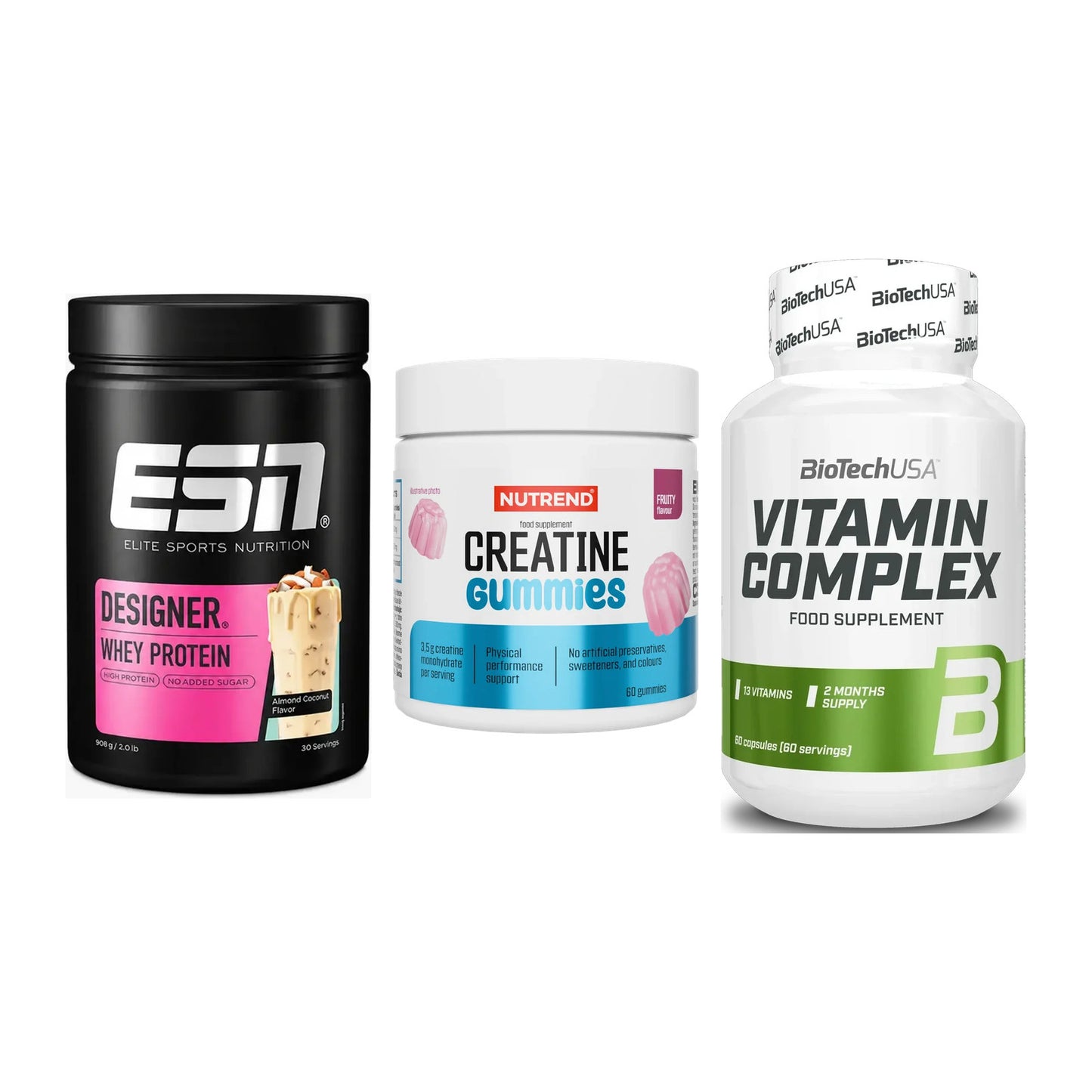 Einsteiger-Set: ESN Designer + Nutrend Creatine + BioTech Vitamin – alle enthaltenen Artikel