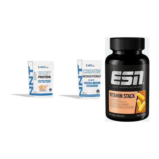 Einsteiger-Set: NNT Whey + NNT Creatin Monohydrat + ESN Vitamin Stack – alle enthaltenen Artikel