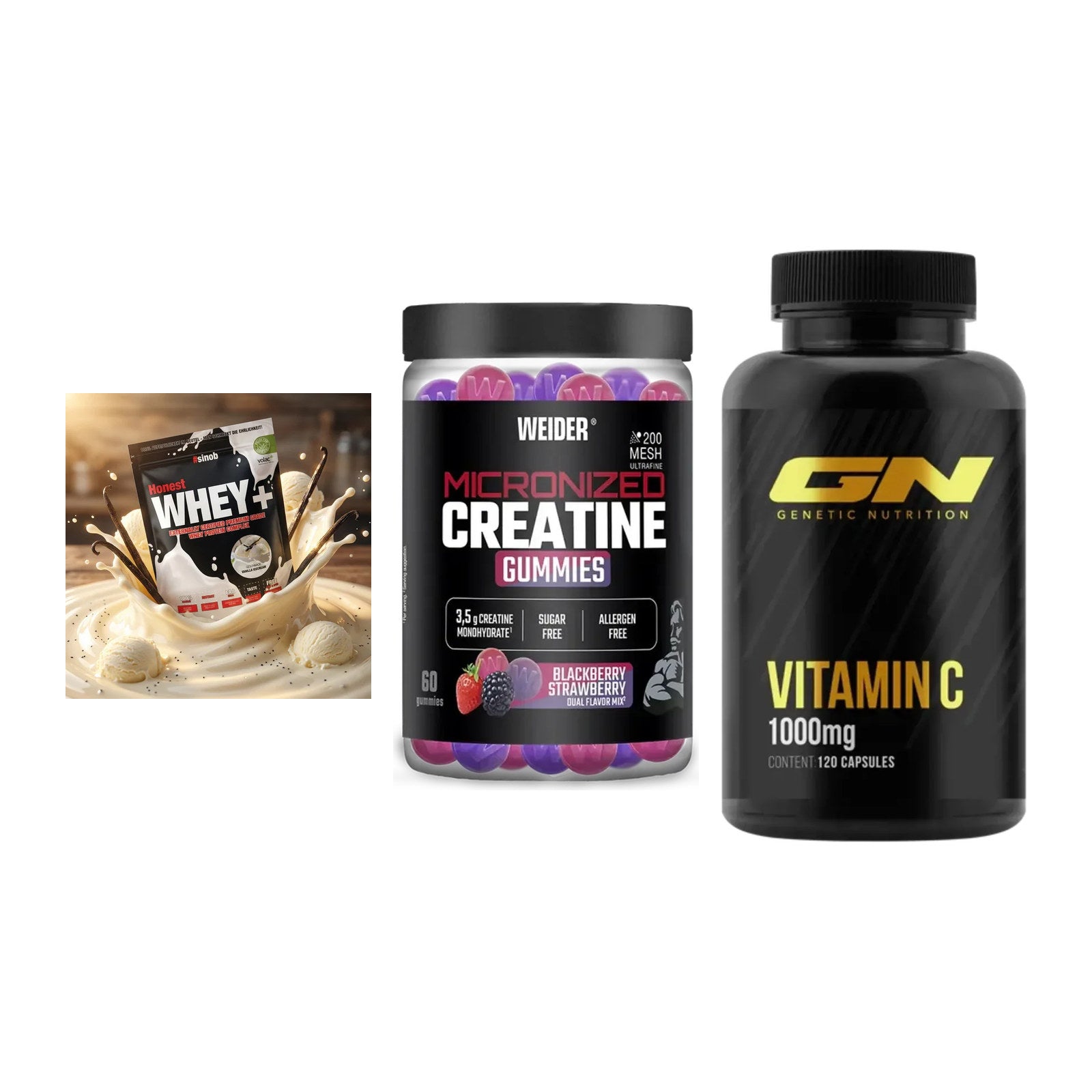 Einsteiger-Set: Sinob Honest + Weider Micronize + GN Vitamin C – alle enthaltenen Artikel
