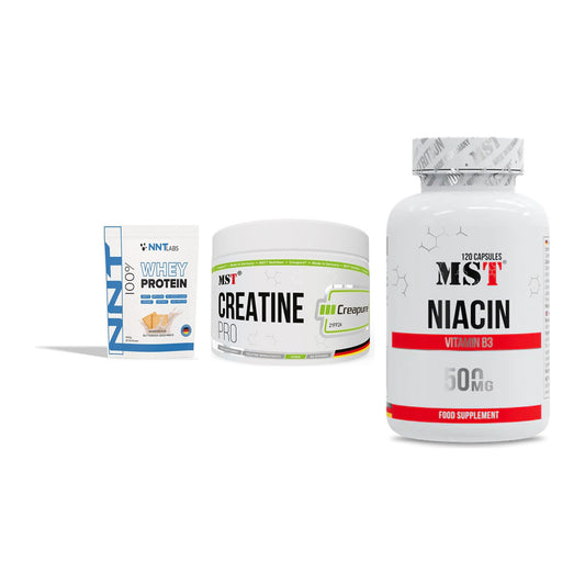 Einsteiger-Set: NNT Whey + MST Creatin Pro CREAPURE + MST Niacin – alle enthaltenen Artikel
