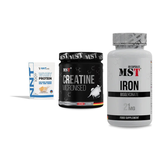 Einsteiger-Set: NNT Whey + MST Creatin + MST Iron Bisglyc – alle enthaltenen Artikel