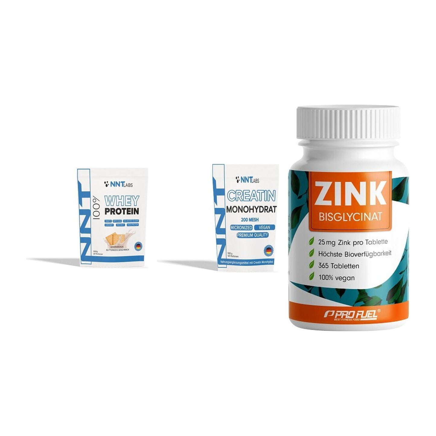 Einsteiger-Set: NNT Whey + NNT Creatin + ProFuel Zink – alle enthaltenen Artikel