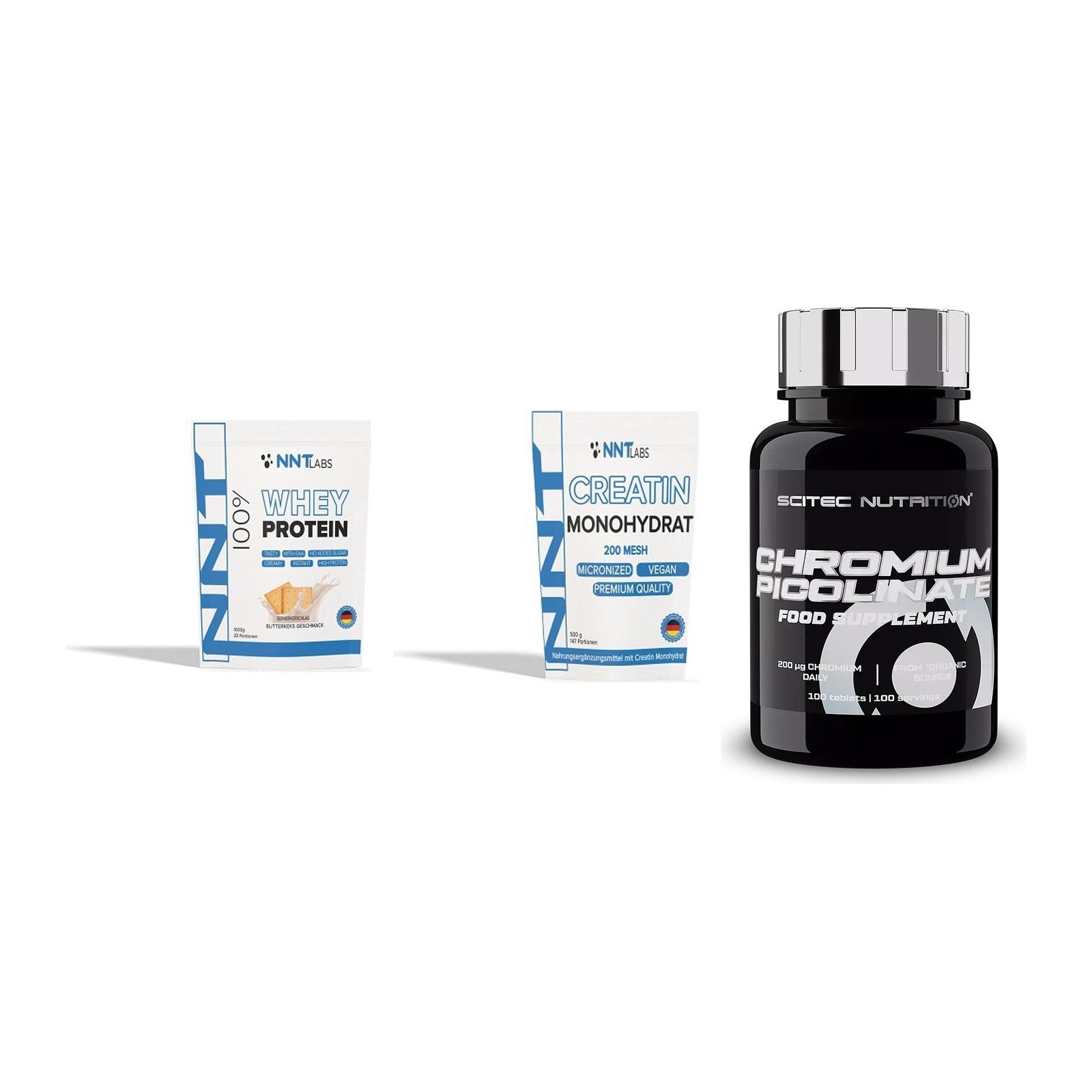Einsteiger-Set: NNT Whey + NNT Creatin + Scitec Chromium – alle enthaltenen Artikel