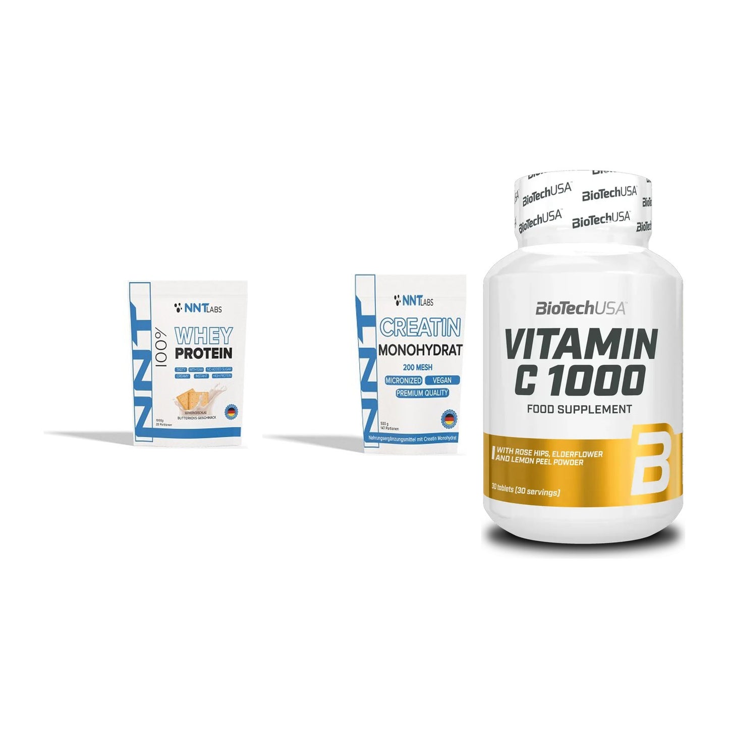 Einsteiger-Set: NNT Whey + NNT Creatin + BioTech Vitamin – alle enthaltenen Artikel