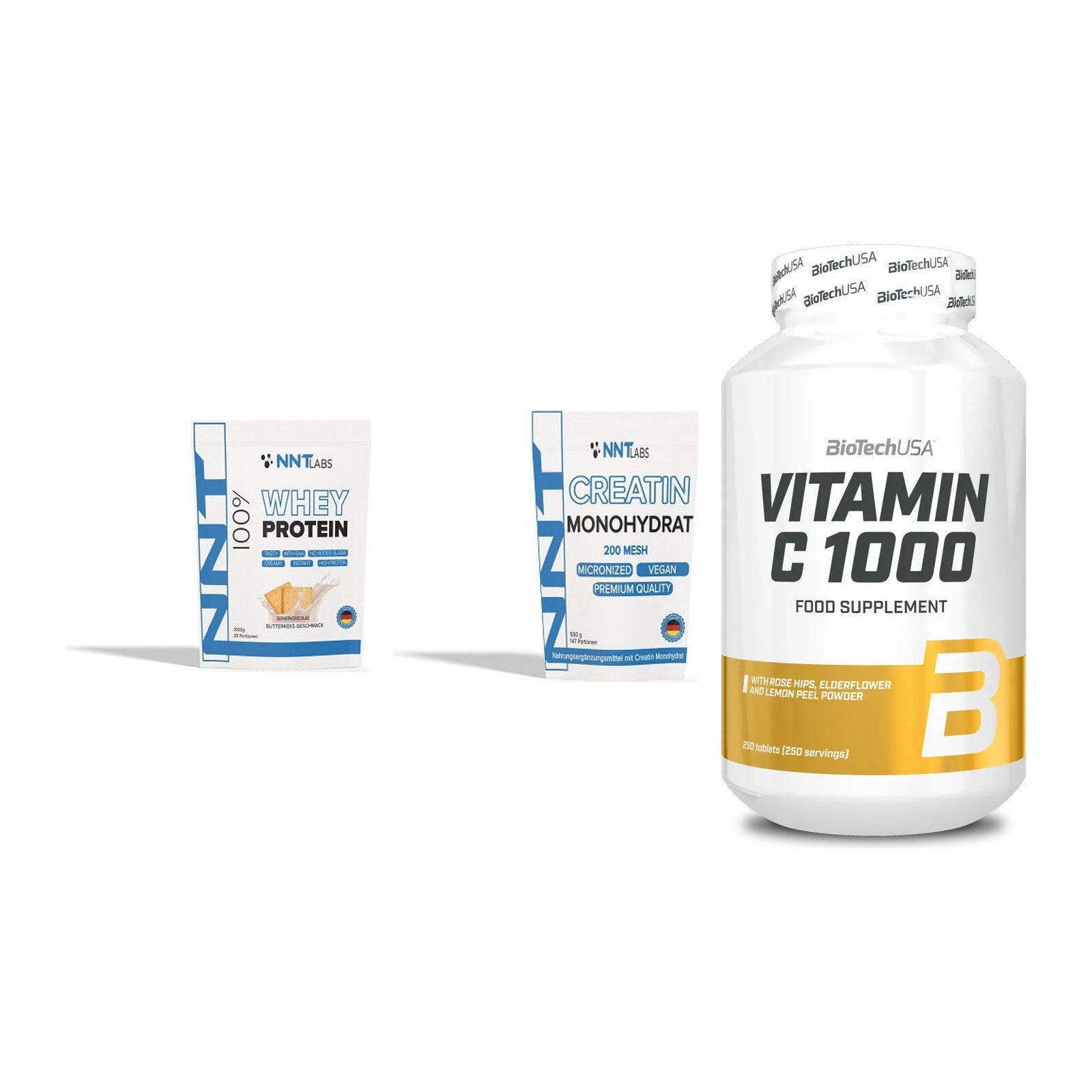 Einsteiger-Set: NNT Whey + NNT Creatin + BioTech Vitamin – alle enthaltenen Artikel