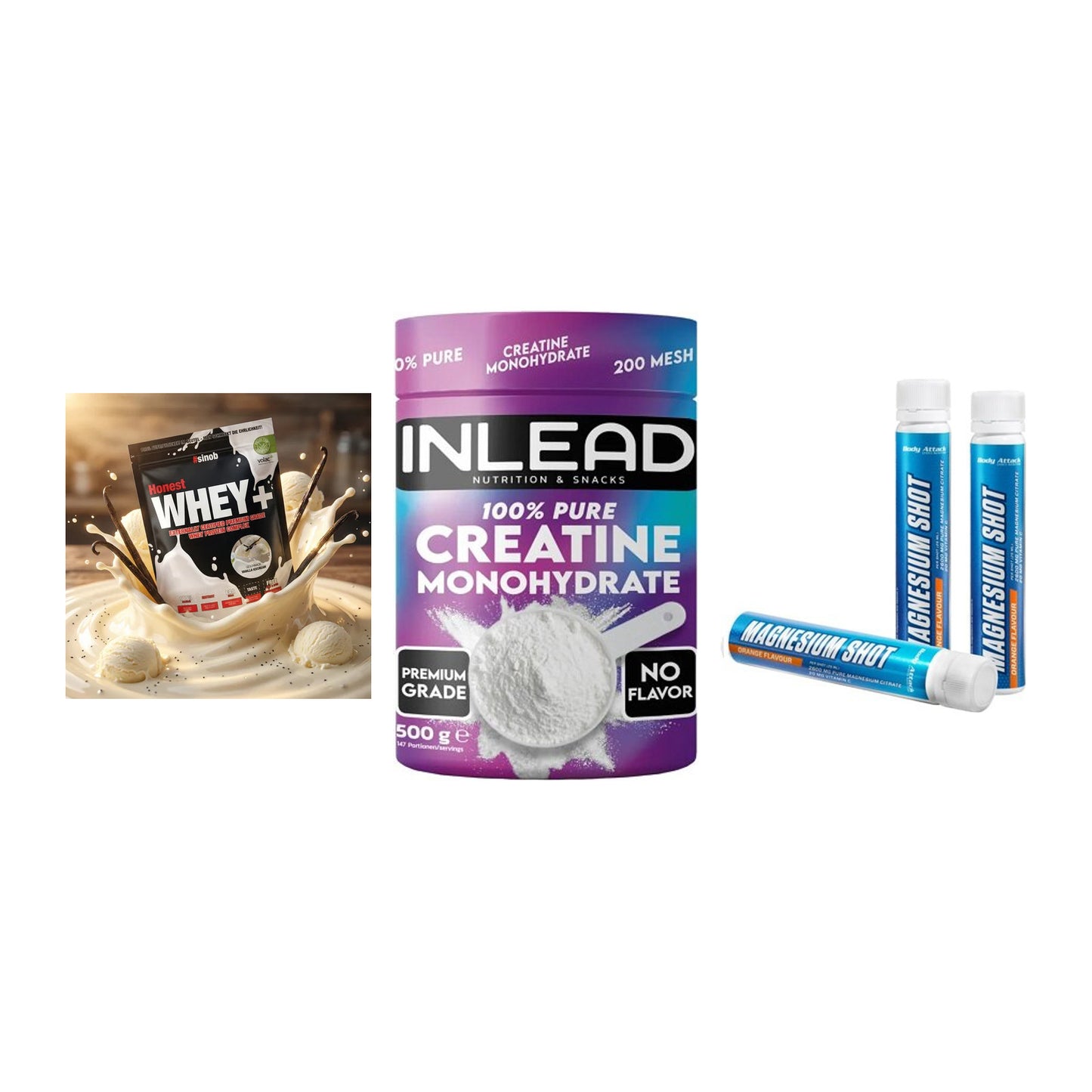 Einsteiger-Set: Sinob Honest + INLEAD Creatine + Body Attack – alle enthaltenen Artikel